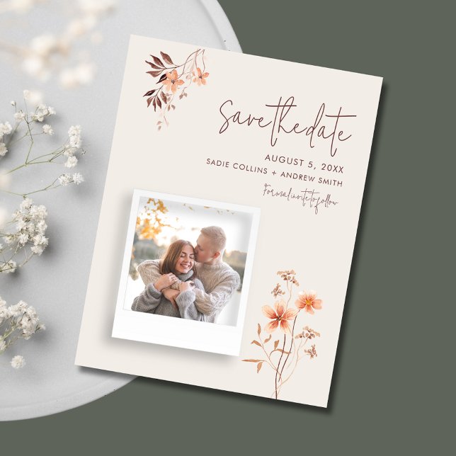 Wildlfower Boho Wedding QR Code Save the Date Announcement Postcard (Wildlfower Boho Wedding QR Code Save the Date Postcard)