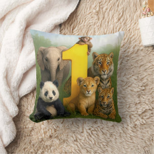 Wildlife Animal Babies With a Number One Cushion