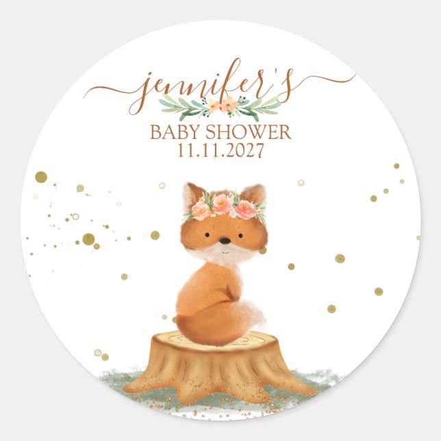 Wildlife Animal Fox with Flower Classic Round Sticker (Front)
