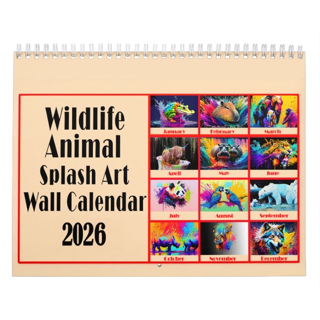 Wildlife Animal Lovers Colour Splash Art 2026 Calendar (Cover)