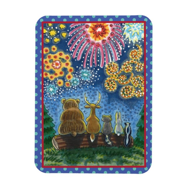 WILDLIFE ANIMALS 4TH OF JULY FIREWORKS, CUTE Funny Magnet (Vertical)