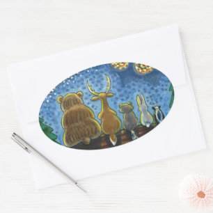 WILDLIFE ANIMALS 4TH OF JULY FIREWORKS, CUTE Funny Oval Sticker