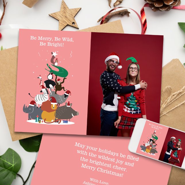 Wildlife Animals Christmas Tree Flat Holiday Card (Wildlife Animals Christmas Tree Card)