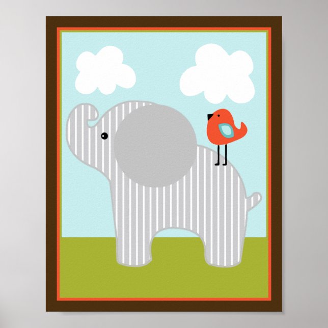 Wildlife Animals Elephant with bird Art Poster (Front)