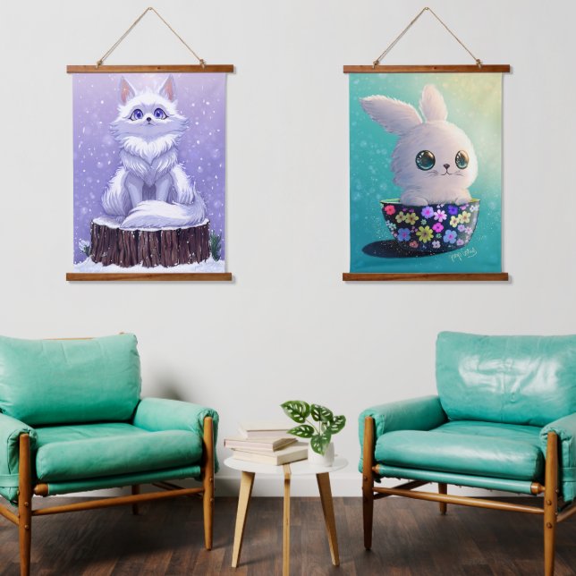 wildlife animals winter to spring :Fox & Rabbit Hanging Tapestry (Living Room)