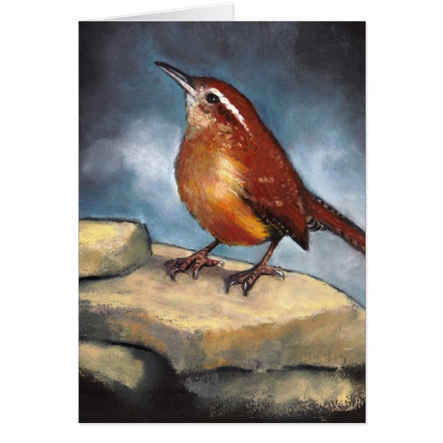 Wildlife Art: Carolina Wren on Rocks: Pastel (Front)