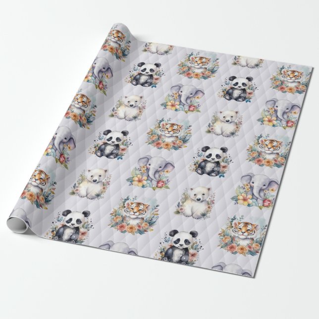 Wildlife Babies Wrapping Paper (Unrolled)