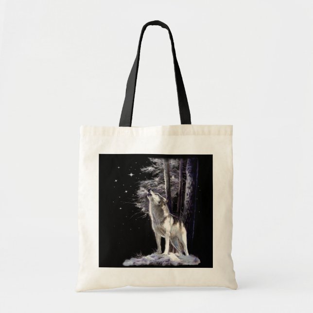 Wildlife bag with romantic howling wolf scene (Front)