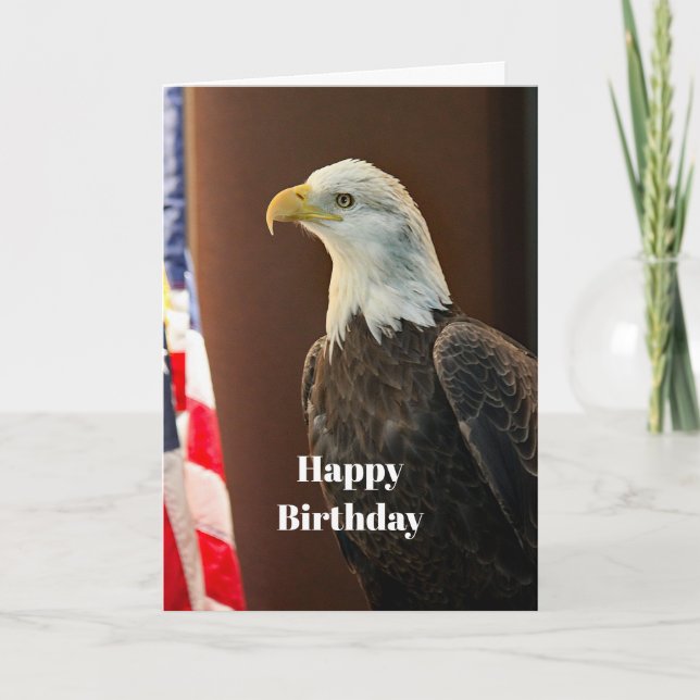Wildlife Bald Eagle American Flag Photo Birthday Card (Front)