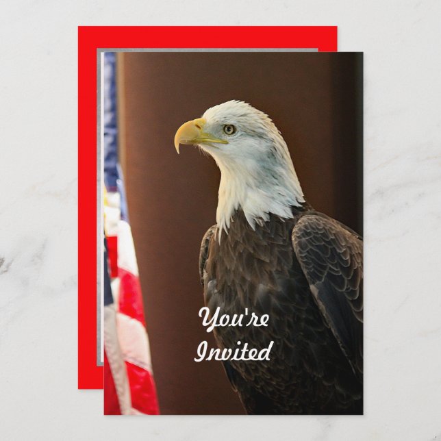 Wildlife Bald Eagle American Flag Photo Birthday Invitation (Front/Back)