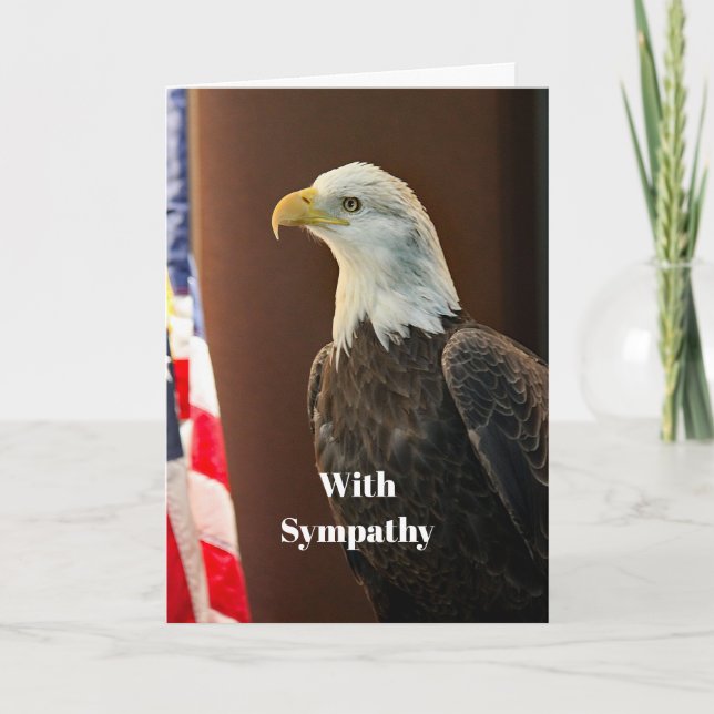Wildlife Bald Eagle American Flag Photo Sympathy Card (Front)