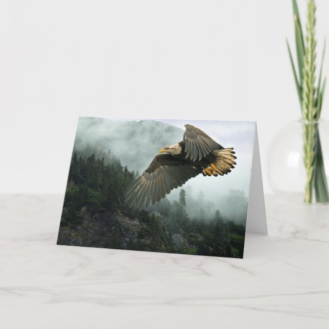 WILDLIFE Bald Eagle & Misty Forest Greeting Cards (Front)