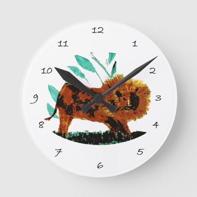 Wildlife Big Cat Art Lion Round Clock (Front)