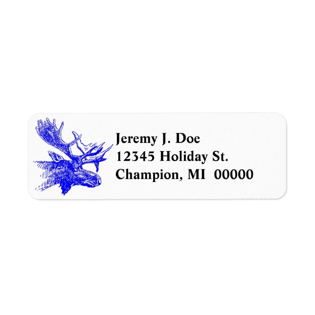 Wildlife Blue Bull Moose Wht Return address Labels (Front)