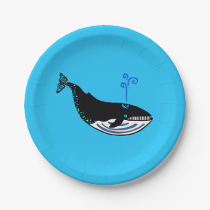 Wildlife-  Blue WHALE - Marine - Ocean blue party Paper Plate