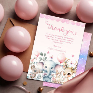 Wildlife Cute Animals Pink Birthday Party Thank You Card