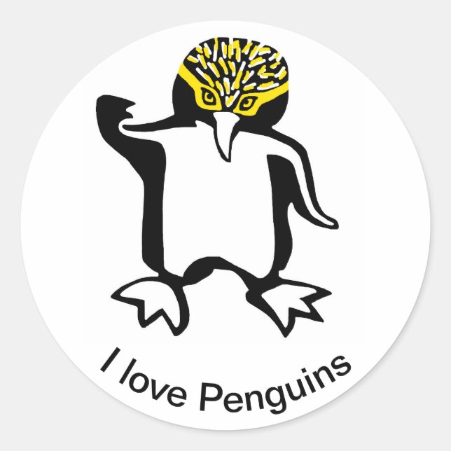 Wildlife - Cute happy I love PENGUINS- Nature Classic Round Sticker (Front)