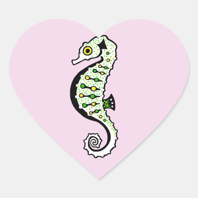 Wildlife - Cute I love SEAHORSES -  Pink Heart Sticker (Front)