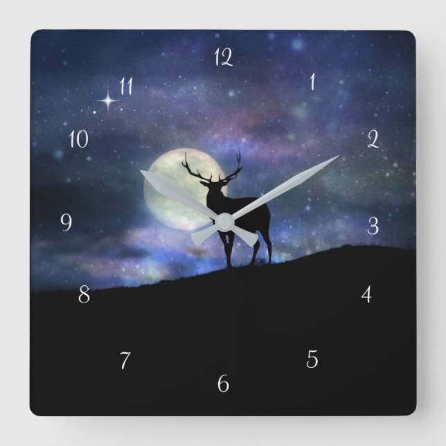 Wildlife Elk and Moon Square Wall Clock (Front)