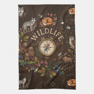"Wildlife" Forest Adventure Illustration Tea Towel