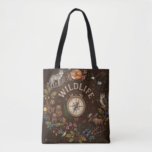 "Wildlife" Forest Adventure Illustration Tote Bag (Front)