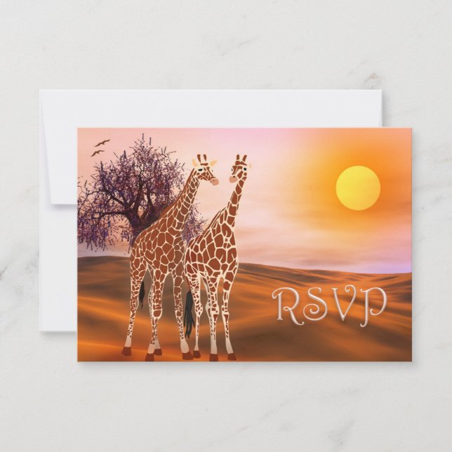 Wildlife Giraffe Zoo Theme RSVP Card (Front)