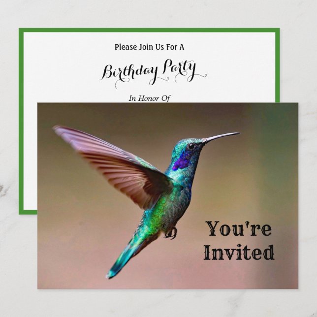 Wildlife Green Hummingbird Photo Birthday Invitation (Front/Back)