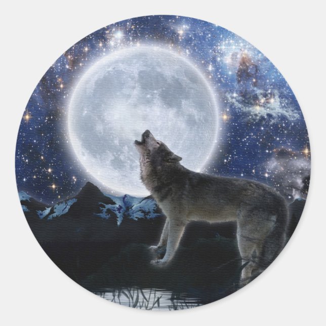 Wildlife Grey Wolf Animal-lover design Classic Round Sticker (Front)