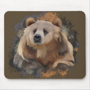 Wildlife Grizzly Bear Earth Tones Splatter  Mouse Pad