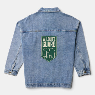 "Wildlife Guard" Minimalist Elephant Shield Emblem Denim Jacket