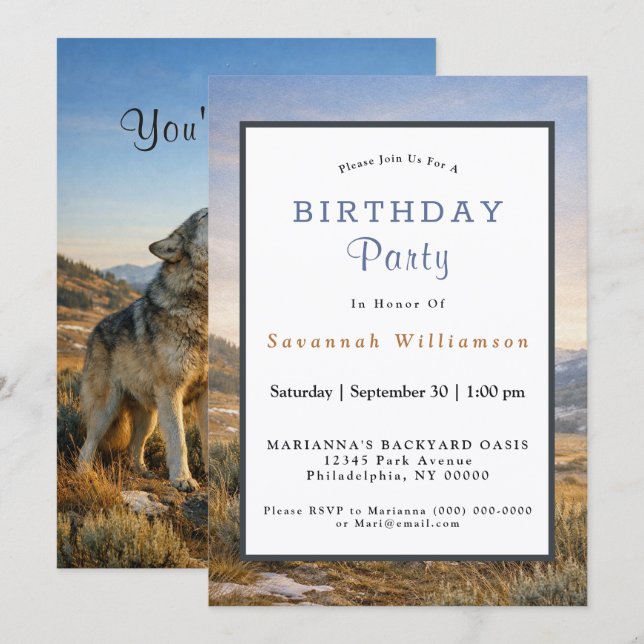 Wildlife Howling Grey Wolf Birthday Invitation (Front/Back)