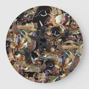 Wildlife Hunting Décor, Duck & Deer Hunter Large C Large Clock