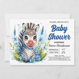Wildlife Joyful Adventure Zebra Boy Baby Shower Invitation