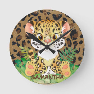 Wildlife  leopard Baby    Round Clock
