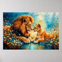Wildlife Lion Lioness fantasy romantic art