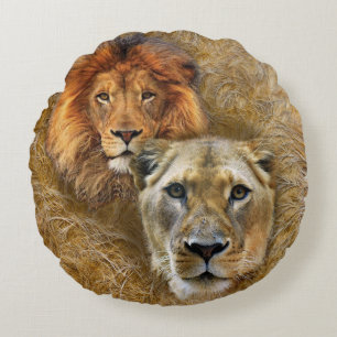 Wildlife- Lion & Lioness Round Cushion