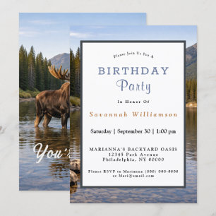 Wildlife Moose Mountain River Birthday Invitation
