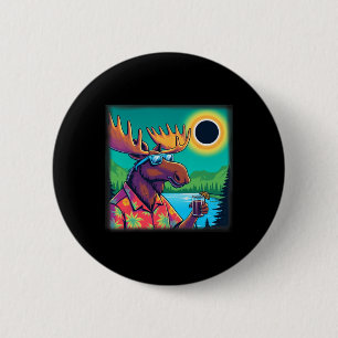 Wildlife Moose Watching Solar Eclipse 6 Cm Round Badge