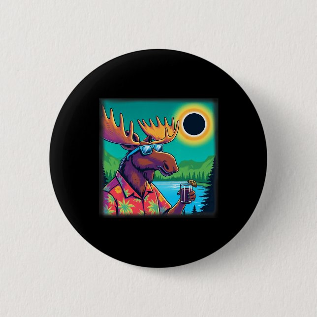 Wildlife Moose Watching Solar Eclipse  6 Cm Round Badge (Front)