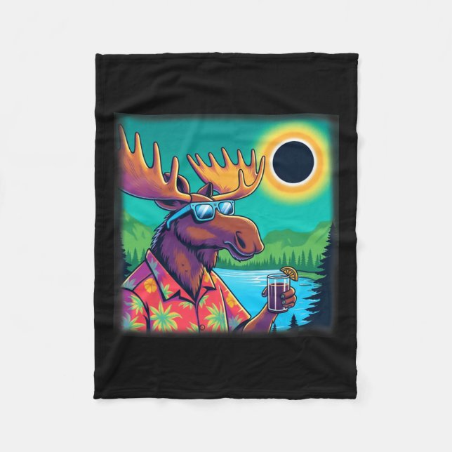 Wildlife Moose Watching Solar Eclipse  Fleece Blanket (Front)