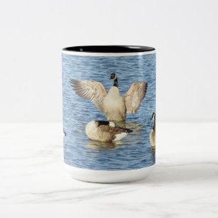 Wildlife mug, Canadian Geese, wild birds, nature Two-Tone Coffee Mug