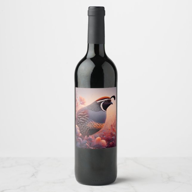 Wildlife Nature California Quail Bird Wine Label (Front)