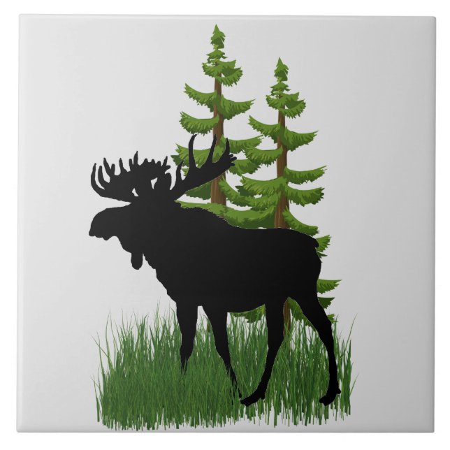 Wildlife Nature Moose Silhouette Ceramic Tile (Front)