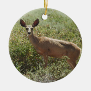 Wildlife ornament, mule deer, doe, nature, animals ceramic ornament