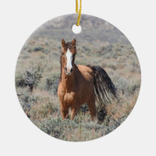 Wildlife ornament, wild horses ceramic ornament