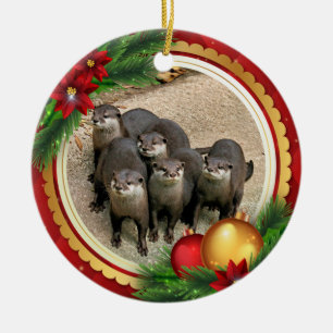 Wildlife Otters Cute Christmas Animals Ceramic Ornament