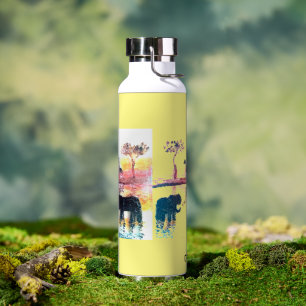Wildlife Painting Elephant, Giraffe Personalised Water Bottle