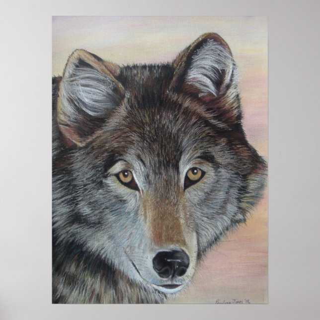 wildlife painting of gray wolf poster (Front)