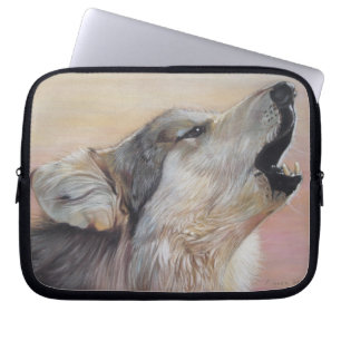 wildlife painting of howling grey wolf laptop sleeve
