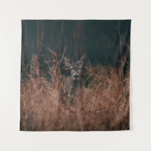 WILDLIFE PHOTOGRAPHY OF GRAY DEER SURROUNDED BY GR TAPESTRY